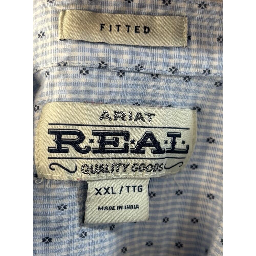 Ariat‎ REAL Men’s XXL Fitted Western Button Shirt Blue Gingham Cowboy Core - Picture 4 of 9
